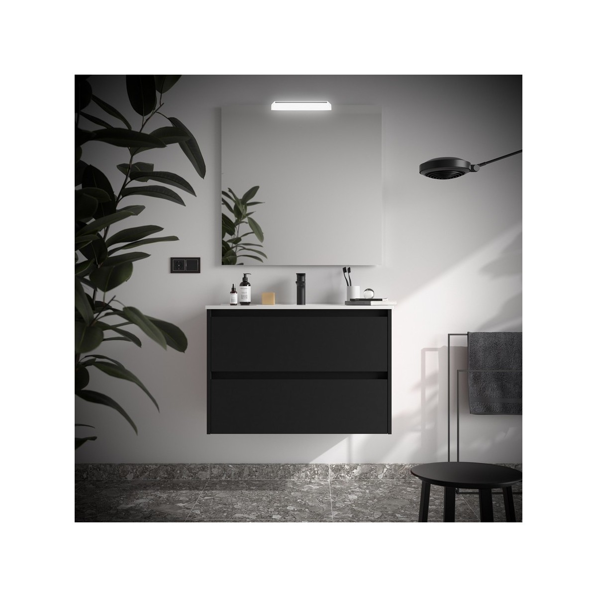 Ensemble meuble et vasque NOJA II 800 2 tiroirs Black satin P450 - SALGAR 106072 