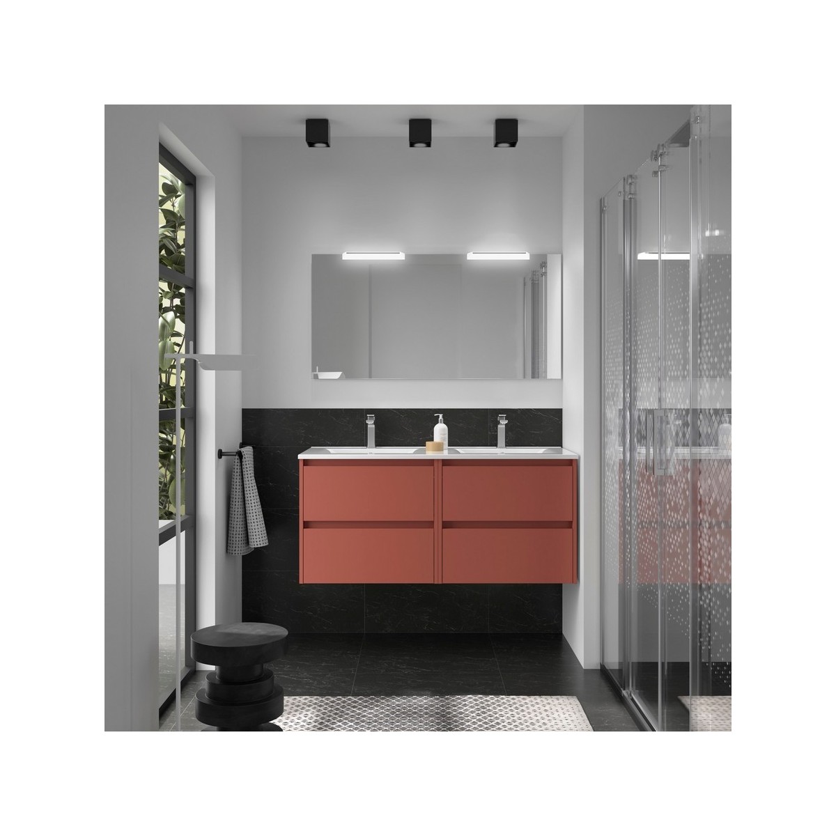 Ensemble meuble et vasque NOJA II 1200 4 tiroirs Red satin P450 - SALGAR 106102 