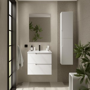 Ensemble Meuble Plan vasque et miroir VIMA 600 2 tiroirs Blanc satiné P450 - SALGAR 111781 