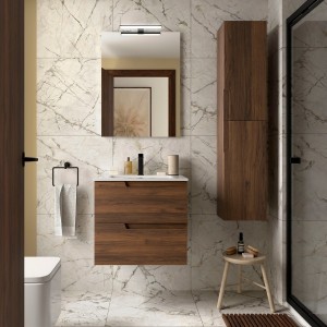 Ensemble Meuble Plan vasque et miroir VIMA 600 4 tiroirs Noyer Maya P450 - SALGAR 113491 