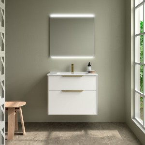 Ensemble meuble et vasque LUVA 800 2 tiroirs Blanc satiné P450 - SALGAR 117753 