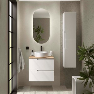 Ensemble Meuble de salle de bain et plan de toilette VIMA 600 2 tiroirs Blanc satiné P450 - SALGAR 117948 