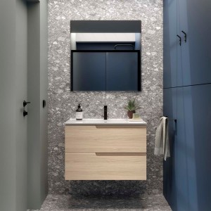 Ensemble Meuble Plan vasque et miroir VIMA 800 2 tiroirs Chêne Sienna P450 - SALGAR 117957 