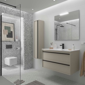 Ensemble Meuble Plan Vasque Miroir Applique ATTILA 1000 2 tiroirs Gris satiné P450 - SALGAR 117992 