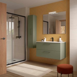 Ensemble Meuble Plan vasque et miroir SILANE 1000 2 tiroirs Green satin P450 - SALGAR 118034 