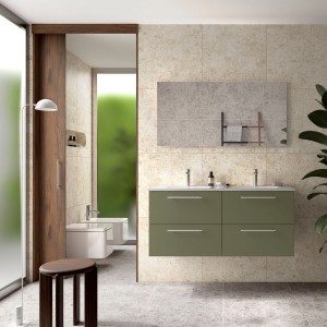 Ensemble Meuble Plan vasque et miroir SILANE 1200 4 tiroirs Green satin P450 - SALGAR 118039 