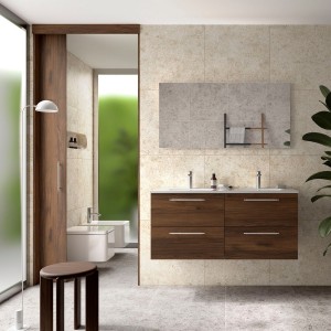 Ensemble Meuble Plan vasque et miroir SILANE 1200 4 tiroirs Noyer Maya P450 - SALGAR 118041 