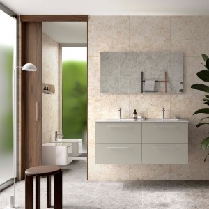 Ensemble Meuble Plan vasque et miroir SILANE 1200 4 tiroirs Gris satiné P450 - SALGAR 118042 