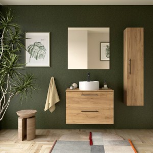 Ensemble Meuble de salle de bain et plan de toilette SILANE 800 2 tiroirs Chêne Africain P450 - SALGAR 118073 