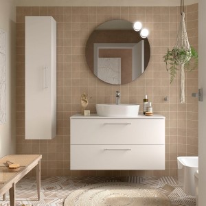 Ensemble Meuble de salle de bain et plan de toilette SILANE 1000 2 tiroirs Blanc satiné P450 - SALGAR 118078 