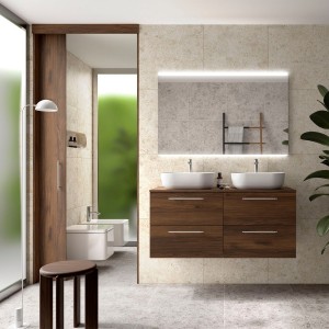 Ensemble Meuble de salle de bain et plan de toilette SILANE 1200 4 tiroirs Noyer Maya P450 - SALGAR 118086 