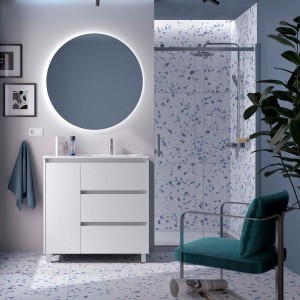 Ensemble meuble et vasque NOJA II 900 3T1P gauche - vasque à droite Blanc satiné P450 - SALGAR 118140 