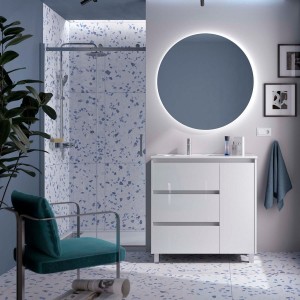 Ensemble Meuble Plan Vasque Miroir Applique NOJA II 900 3 tiroirs Blanc Brillant P450 - SALGAR 118365 