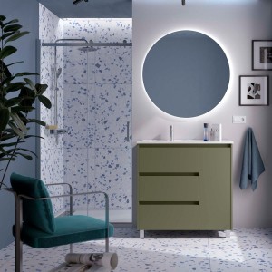 Ensemble Meuble Plan Vasque Miroir Applique NOJA II 900 3 tiroirs Green satin P450 - SALGAR 118369 
