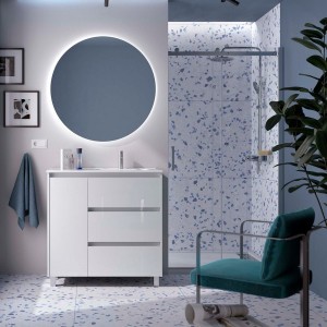 Ensemble Meuble Plan Vasque Miroir Applique NOJA II 900 3 tiroirs Blanc Brillant P450 - SALGAR 118375 