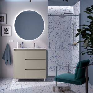 Ensemble Meuble Plan Vasque Miroir Applique NOJA II 900 3 tiroirs Gris satiné P450 - SALGAR 118384 