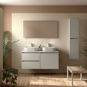 Ensemble meuble et plan de toilette NOJA II 1400 2 tiroirs 2 portes Gris satiné L1400 P450 - SALGAR 118580 
