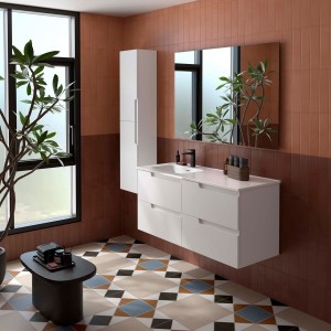 Ensemble meuble et vasque VIMA 1200 4 tiroirs Blanc satiné P450 - SALGAR 118663 