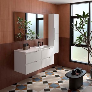 Ensemble Meuble Plan vasque et miroir VIMA 1200 4 tiroirs Blanc satiné P450 - SALGAR 118675 