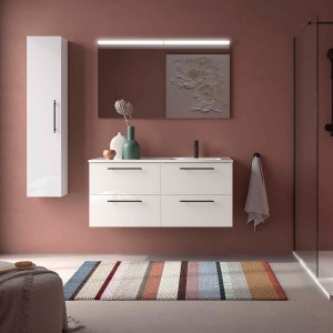 Ensemble meuble et vasque SILANE 1200 4 tiroirs Blanc satiné P450 - SALGAR 118732 