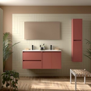 Ensemble Meuble Plan Vasque Miroir Applique NOJA II 1200 2 tiroirs 2 portes Red satin P450 - SALGAR 119250 