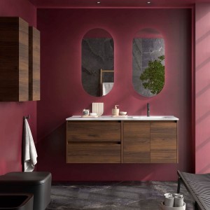 Ensemble Meuble Plan Vasque Miroir Applique NOJA II 1200 2 tiroirs 2 portes Noyer Maya P450 - SALGAR 119733 