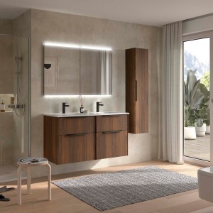 Ensemble meuble vasque salle de bain LUVA 1200 2 tiroirs Noyer Maya P450 - SALGAR 119762 
