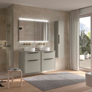 Ensemble Meuble de salle de bain et plan de toilette LUVA 1200 2 tiroirs Gris satiné P450 - SALGAR 119767 