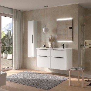Ensemble meuble vasque salle de bain LUVA 1200 4 tiroirs Blanc satiné P450 - SALGAR 119773 
