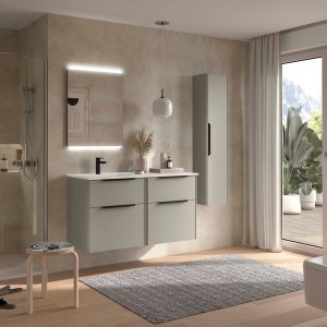 Ensemble Meuble Plan vasque et miroir LUVA 1200 4 tiroirs Gris satiné P450 - SALGAR 119779 