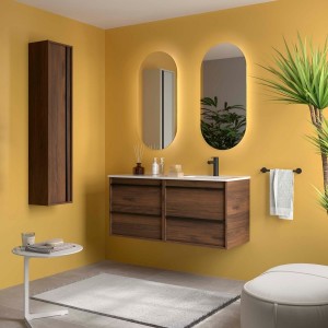 Ensemble Meuble Plan Vasque Miroir Applique ATTILA 1200 4 tiroirs Noyer Maya P450 - SALGAR 119848 