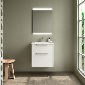 Ensemble Meuble Plan vasque et miroir LUVA 600 2 tiroirs Blanc satiné P450 - SALGAR 119850 