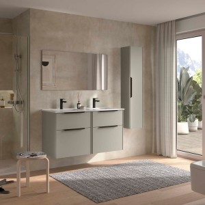 Ensemble Meuble Plan vasque et miroir LUVA 1200 2 tiroirs Gris satiné P450 - SALGAR 119864 