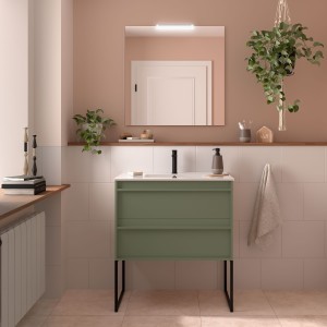 Ensemble meuble vasque salle de bain ATTILA 800 2 tiroirs Green satin P450 - SALGAR 104718 