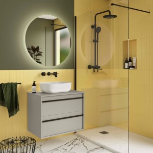 Ensemble meuble et plan de toilette ATTILA 700 2 tiroirs Gris satiné P450 - SALGAR 117996 