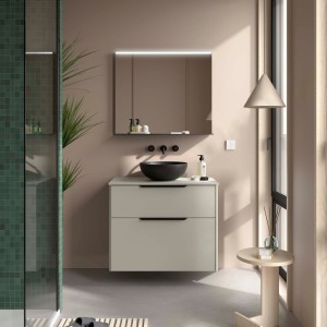 Ensemble Meuble de salle de bain et plan de toilette SILANE 800 2 tiroirs Gris satiné P450 - SALGAR 118077 