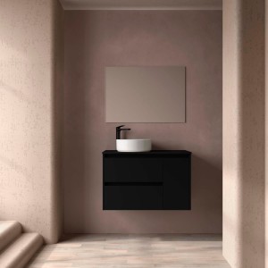 Ensemble meuble et vasque NOJA II 900 2T1P droite - vasque à gauche Black satin P450 - SALGAR 118171 
