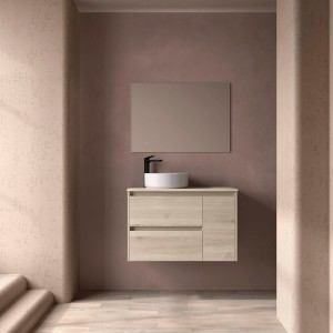 Ensemble meuble et vasque NOJA II 900 2T1P droite - vasque à gauche Chêne Naturel P450 - SALGAR 118175 