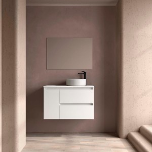 Ensemble meuble et vasque NOJA II 900 2T1P gauche - vasque à droite Blanc satiné P450 - SALGAR 118180 