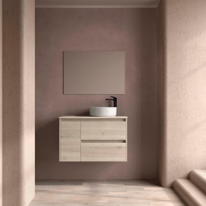 Ensemble Meuble de salle de bain et plan de toilette NOJA II 900 2T1P gauche - vasque à droite Chêne Naturel P450 - SALGAR 11826