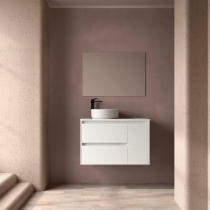 Ensemble Meuble Plan Vasque Miroir Applique NOJA II 900 2T1P droite - vasque à gauche Blanc Brillant P450 m - SALGAR 118345 