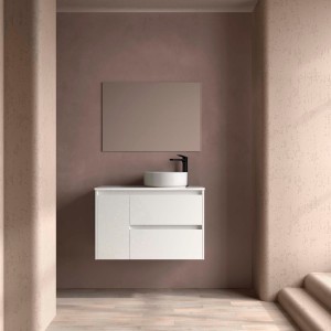 Ensemble Meuble Plan Vasque Miroir Applique NOJA II 900 2T1P gauche - vasque à droite Blanc Brillant P450 m - SALGAR 118355 