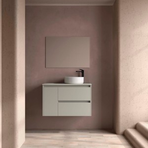 Ensemble Meuble Plan Vasque Miroir Applique NOJA II 900 2T1P gauche - vasque à droite Gris satiné P450 - SALGAR 118364 