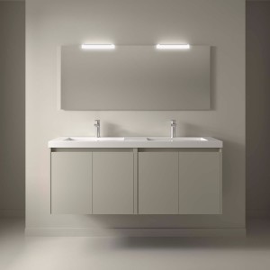 Ensemble Meuble Plan Vasque Miroir Applique NOJA II 1400 4 portes Gris satiné P450 - SALGAR 118563 