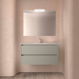 Ensemble Meuble Plan Vasque Miroir Applique NOJA II 1000 2 tiroirs Gris satiné P450 - SALGAR 118568 