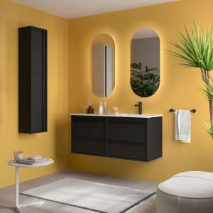 Ensemble meuble vasque salle de bain ATTILA 1200 4 tiroirs Black satin P450 - SALGAR 118689 