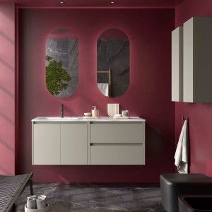 Ensemble Meuble Plan Vasque Miroir Applique NOJA II 1200 2 tiroirs 2 portes Gris satiné P450 - SALGAR 119724 