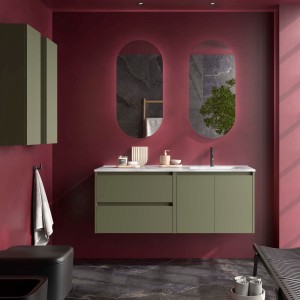 Ensemble Meuble Plan Vasque Miroir Applique NOJA II 1200 2 tiroirs 2 portes Green satin P450 - SALGAR 119729 