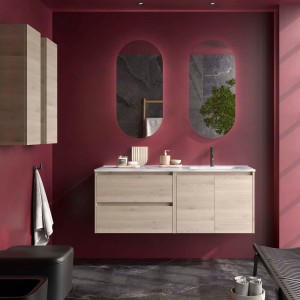 Ensemble Meuble Plan Vasque Miroir Applique NOJA II 1200 2 tiroirs 2 portes Chêne Naturel P450 - SALGAR 119731 