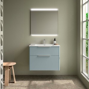 Ensemble Meuble Plan vasque et miroir LUVA 800 2 tiroirs Aqua P450 - SALGAR 119857 